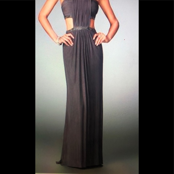 Grey Beaded Layer Cutout Gown (Rhinestones) - Picture 2 of 14